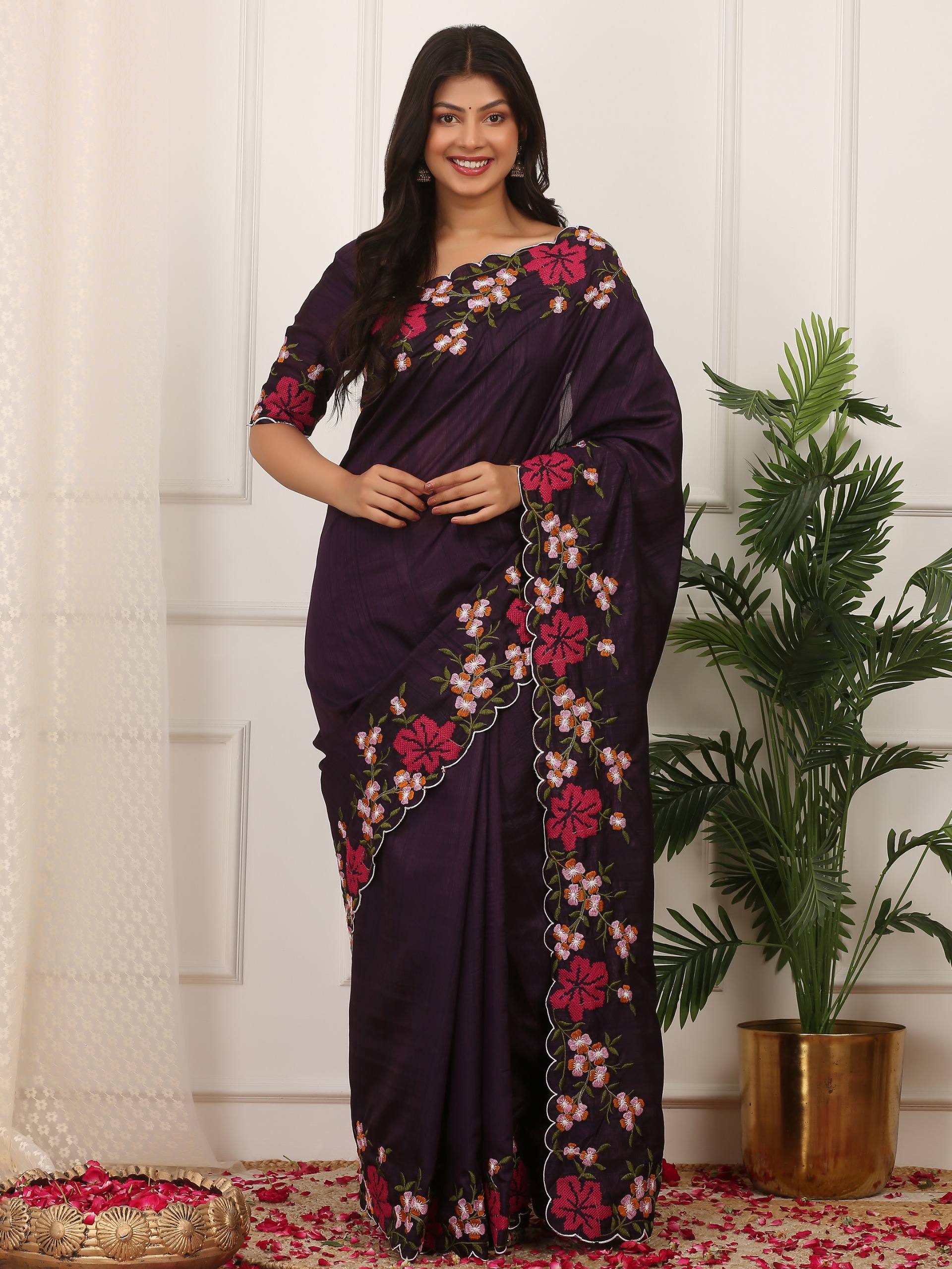 Dark Purple Designer Manipuri Silk Saree