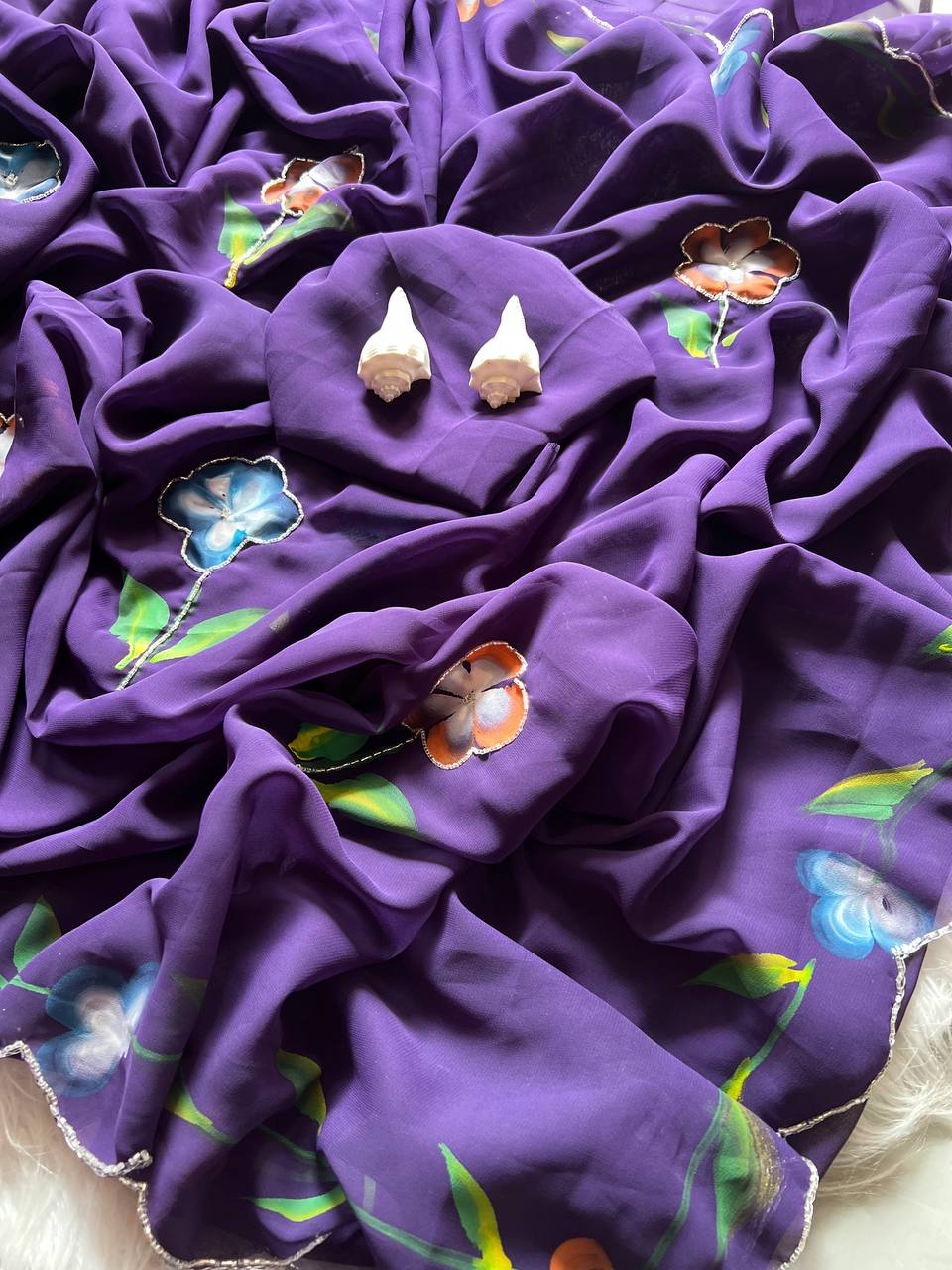 Dark Purple Hand Flower Printed Georgette  Saree, Rani Pink color Dark Purple Hand Flower Printed Georgette  sari for women, Dark Purple Hand Flower Printed Georgette  saree for wedding, Saree, Saree for women, Saris, Sari for women, Sarees for women, Party wear sarees for women, Wedding wear saree for women, Bollywood saree for women, Heavy saree for women, Sarees for wedding