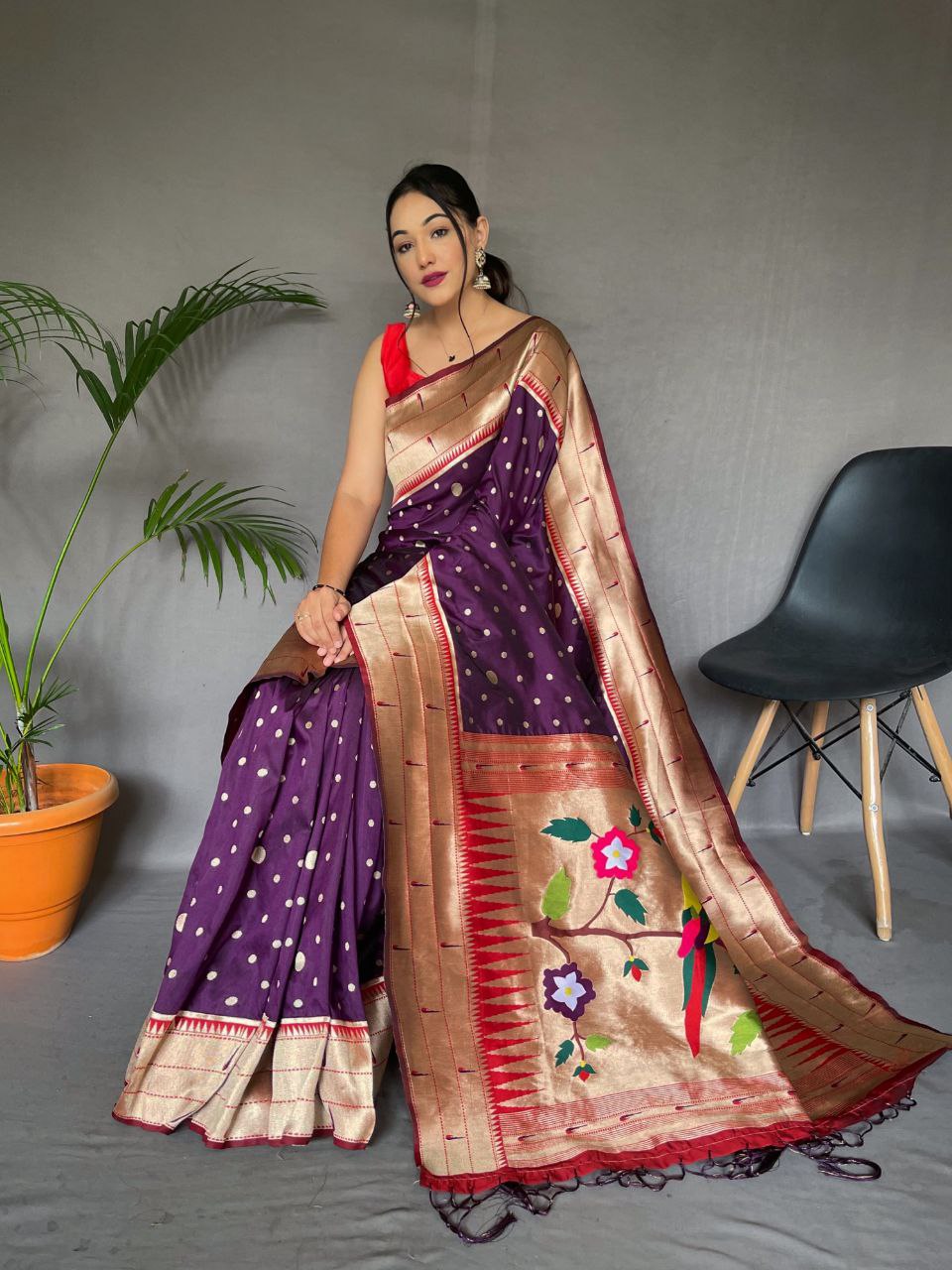 Dark Purple Wedding Wear Paithani Silk Saree