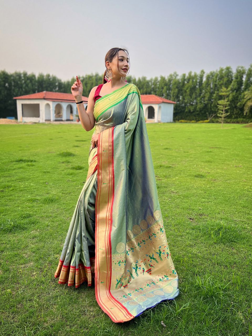 Dark Sea Green Traditional Paithani Weaving Saree