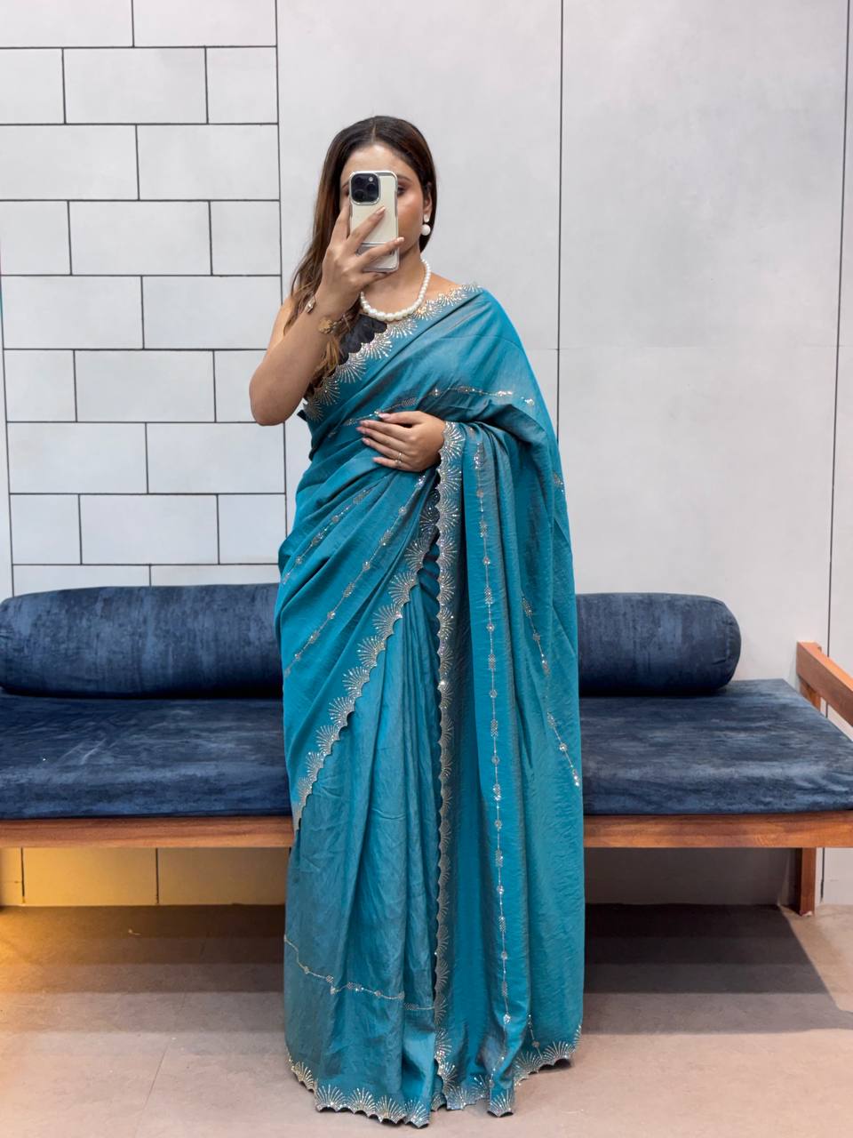 Dark Teal Two Tone Chocolate Silk Saree