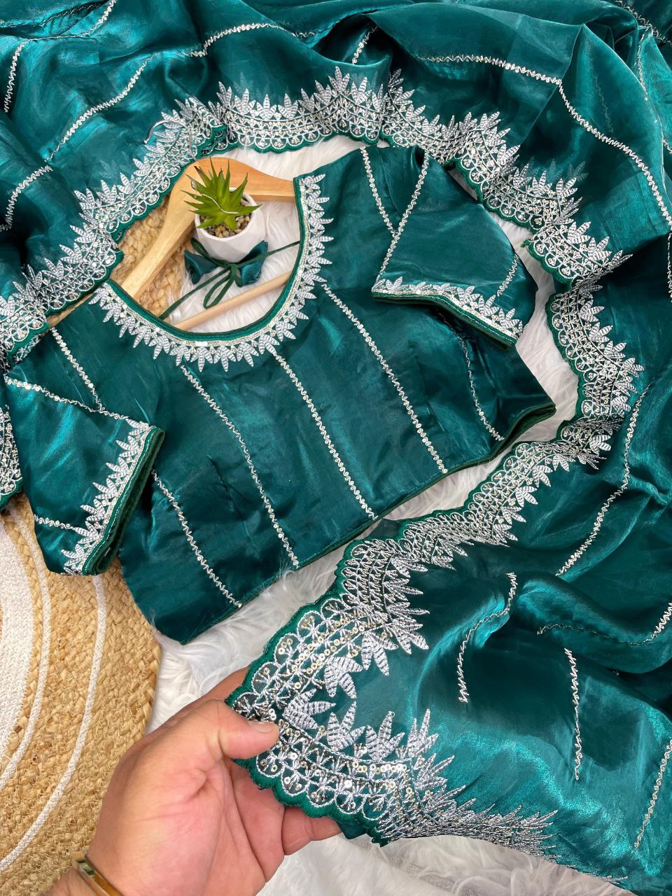 Deep Aqua Zimmy Choo Silk Saree