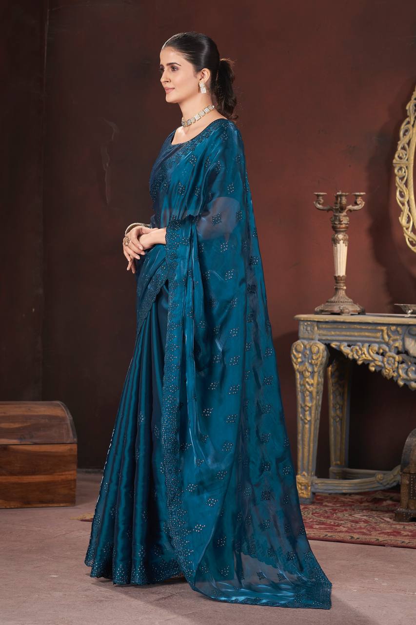 Deep Sea Party Wear Zimmy Choo Silk Saree