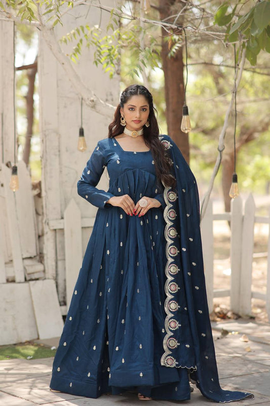 Designer Long Gown Dress With Dupatta Set