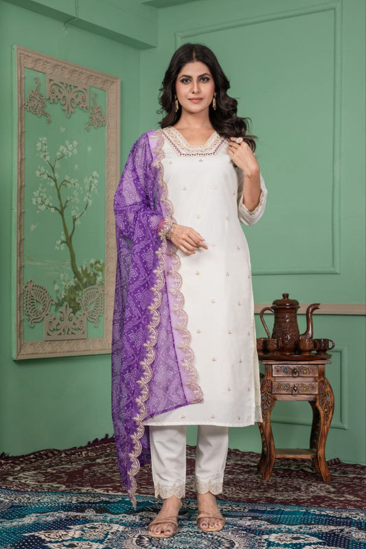 Designer A-line Kurta Pant With Dupatta