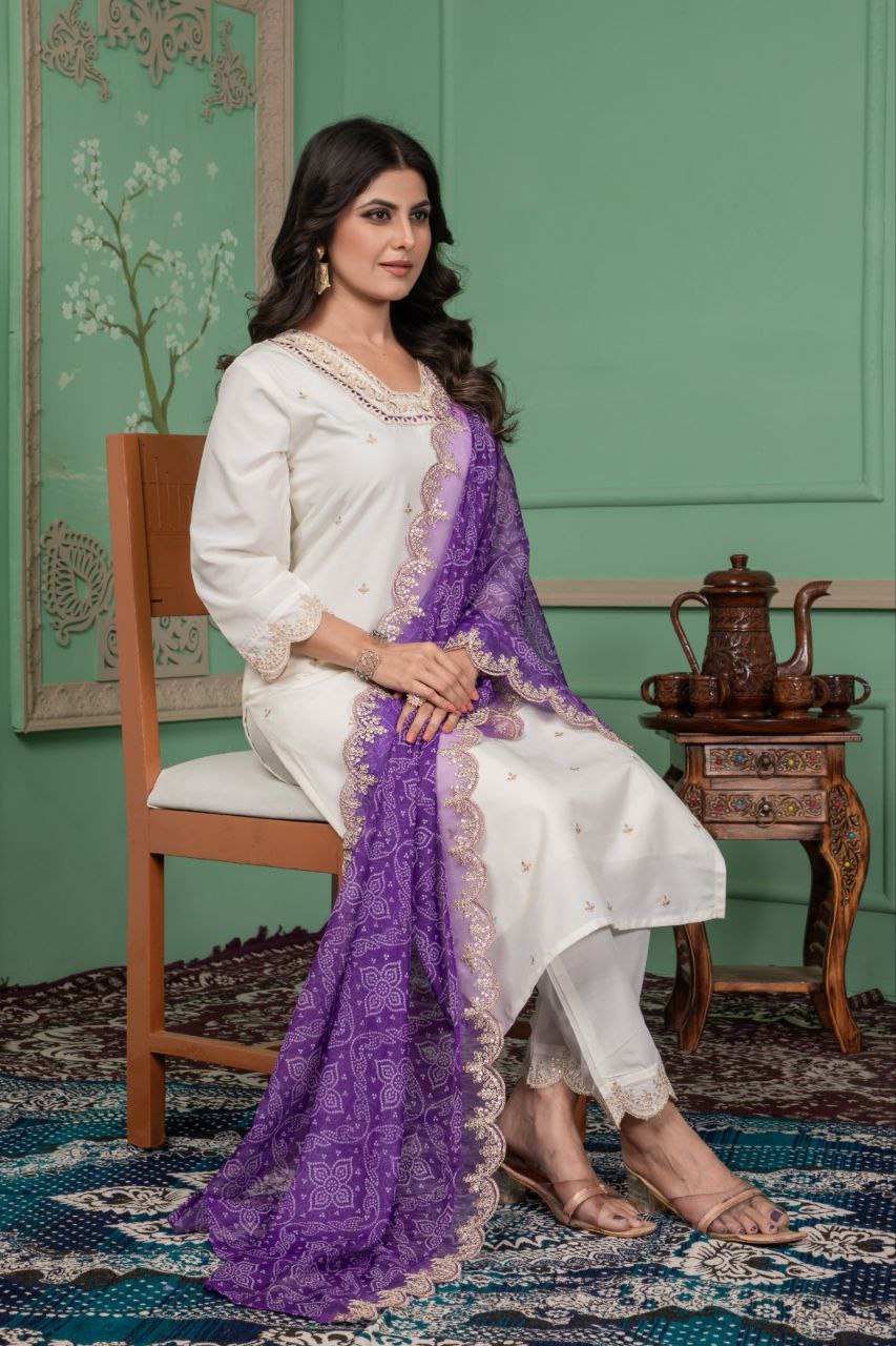 Designer A-line Kurta Pant With Dupatta