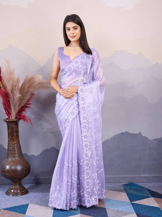 Lavender Designer Burberry Silk Saree