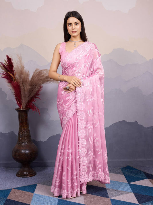 Pink Designer Burberry Silk Saree