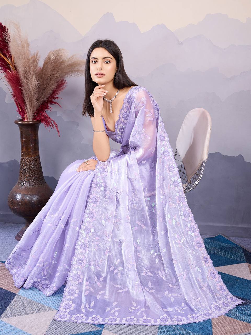 Lavender Designer Burberry Silk Saree