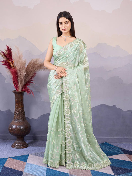 Pista Designer Burberry Silk Saree