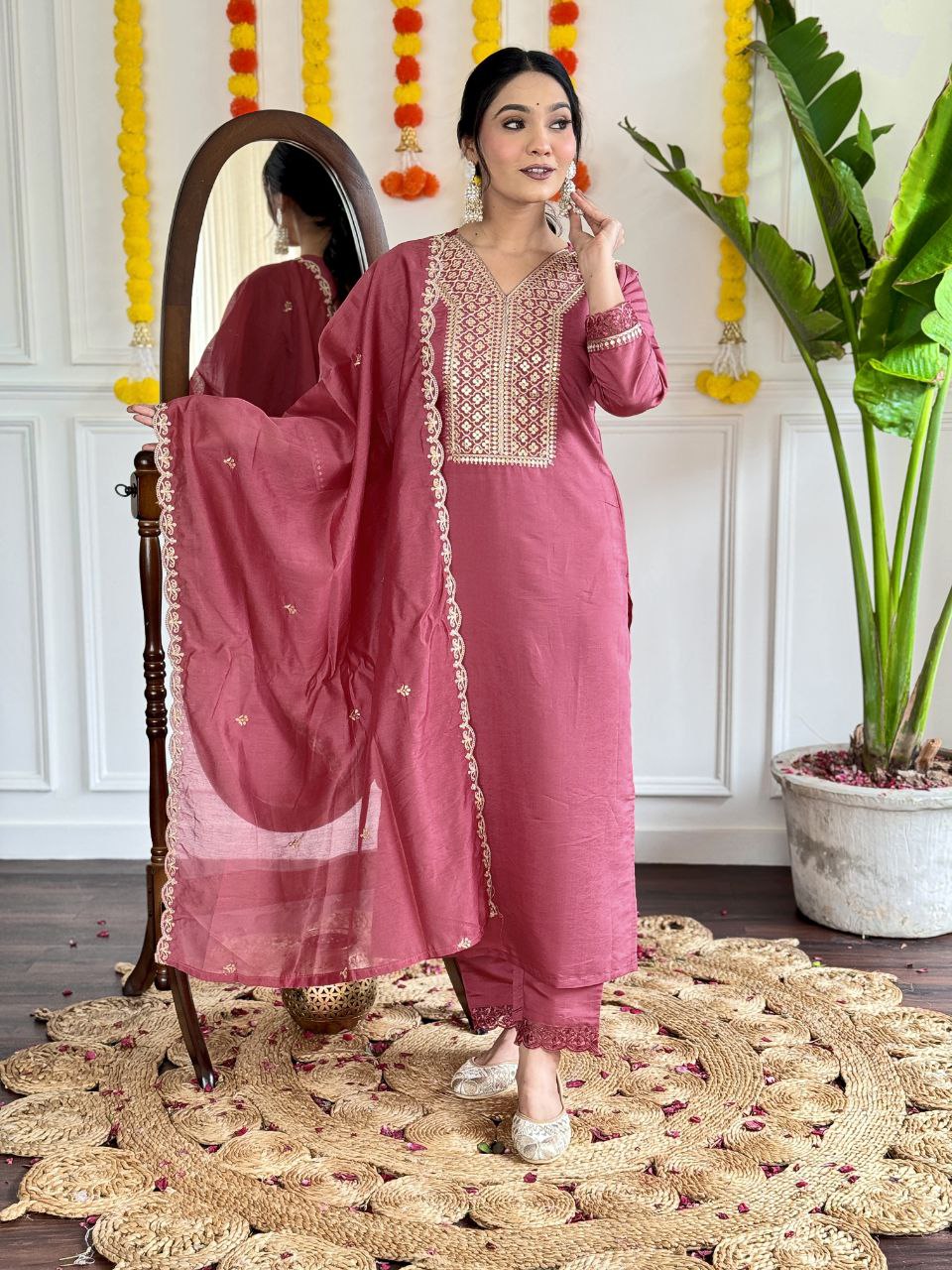 Designer Chanderi Silk Kurta Set With Dupatta