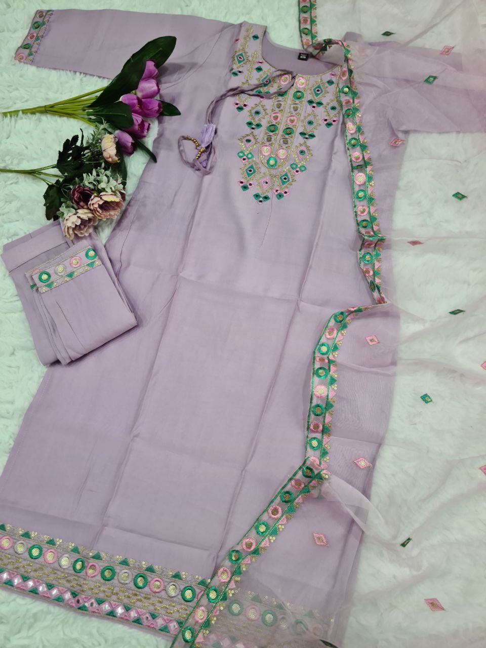 Designer Chanderi Silk Kurta Set With Dupatta