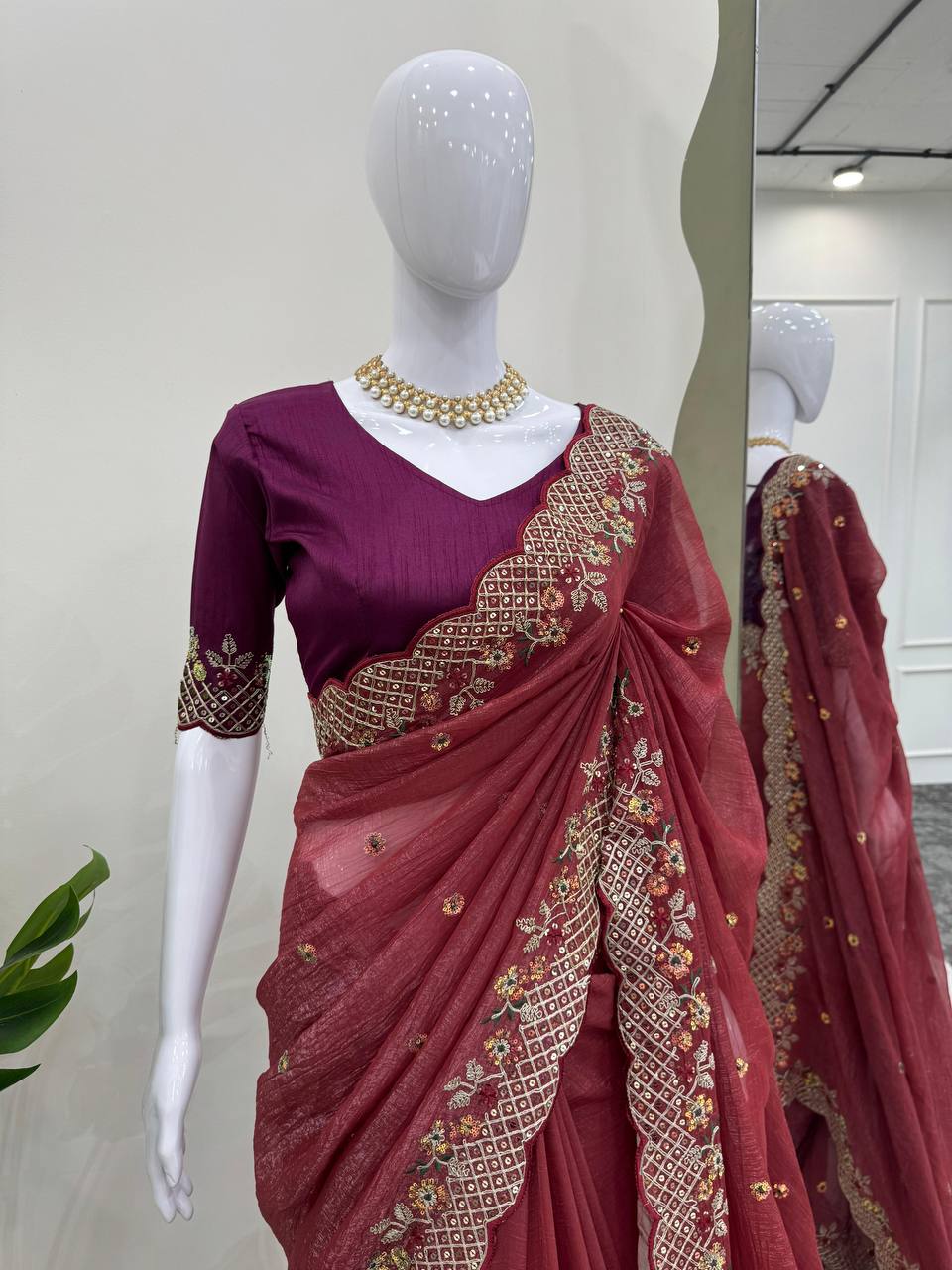 Designer Crunchy Silk Saree For Wedding