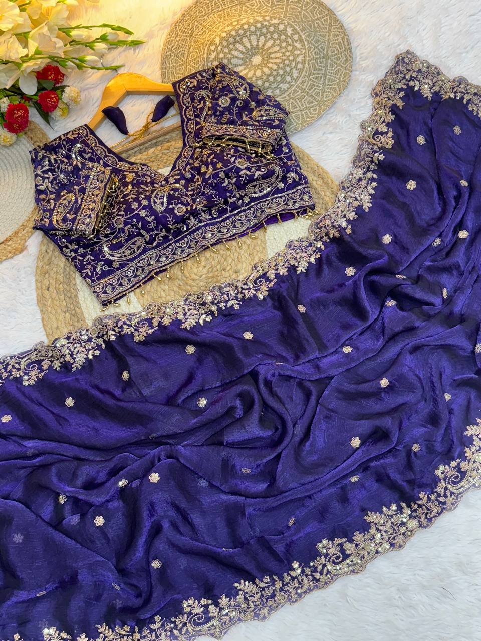 Purple Designer Fendy Satin Saree