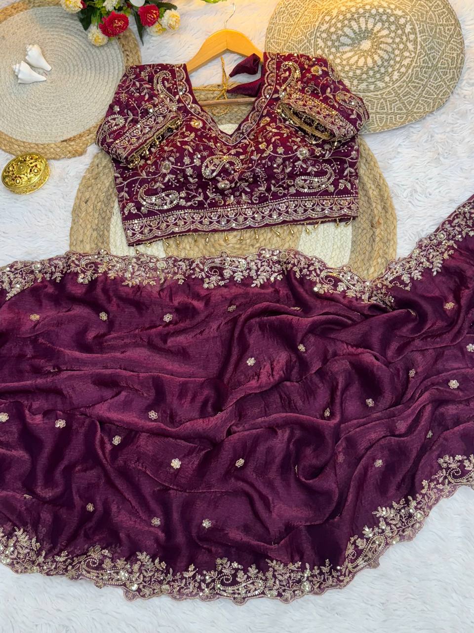 Magenta Designer Fendy Satin Saree