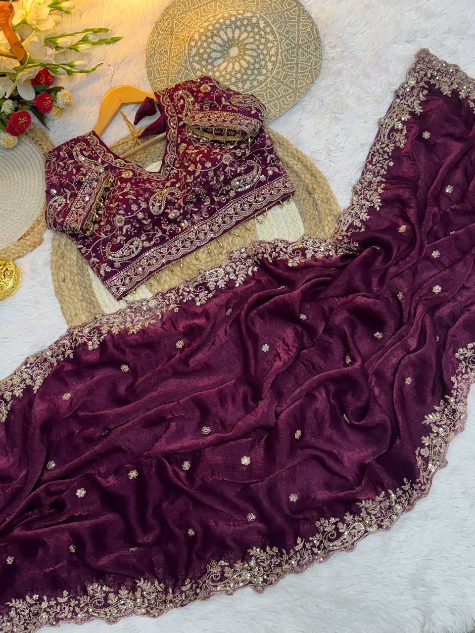 Magenta Designer Fendy Satin Saree