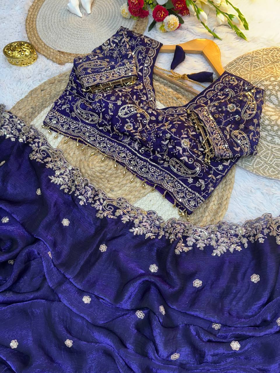 Purple Designer Fendy Satin Saree