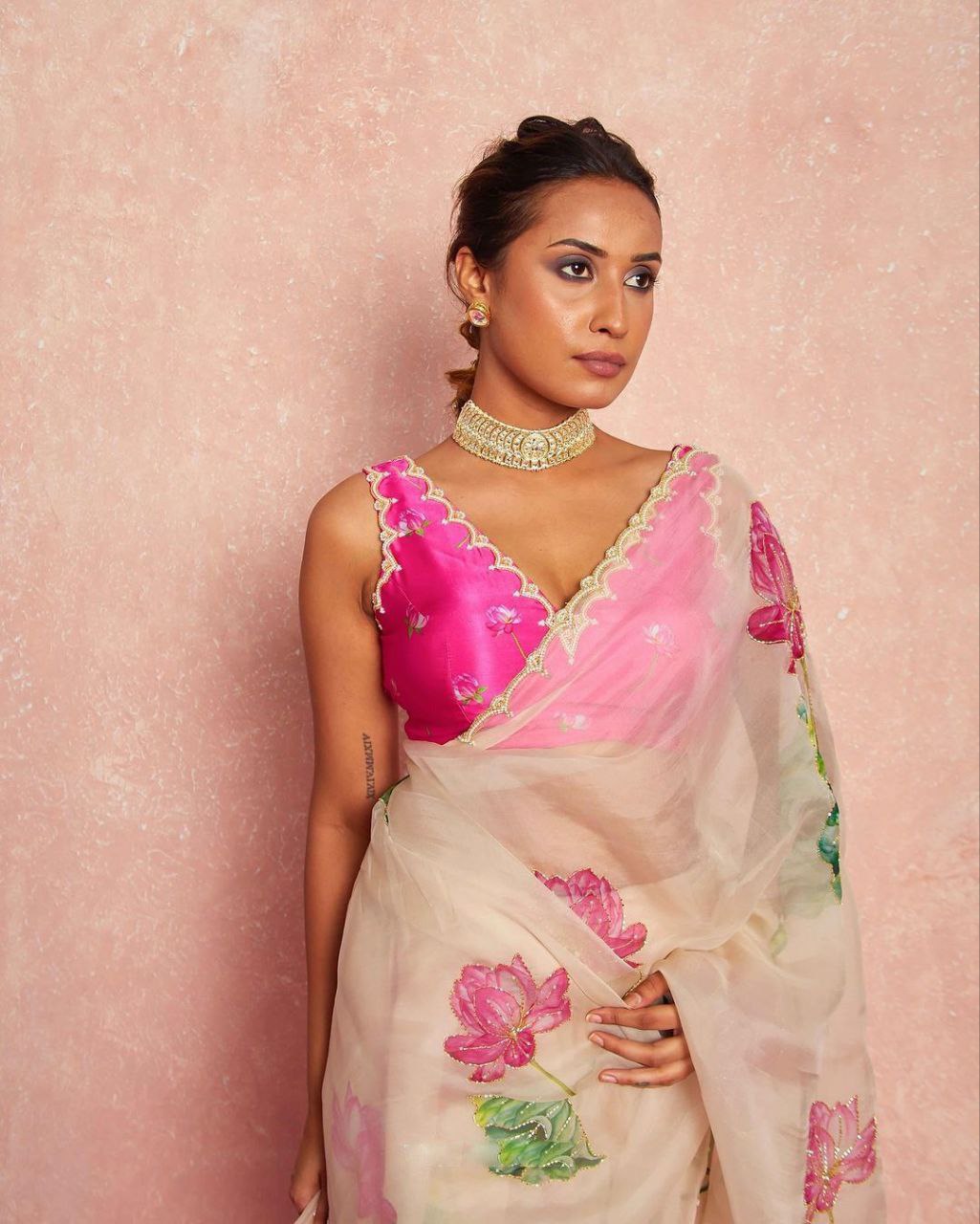 Designer Floral Organza Silk Saree | Replica Design