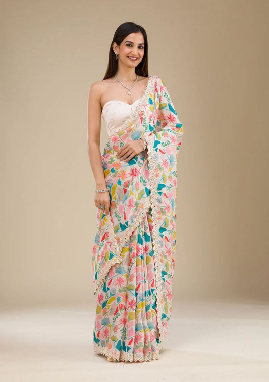 White Designer Georgette Saree