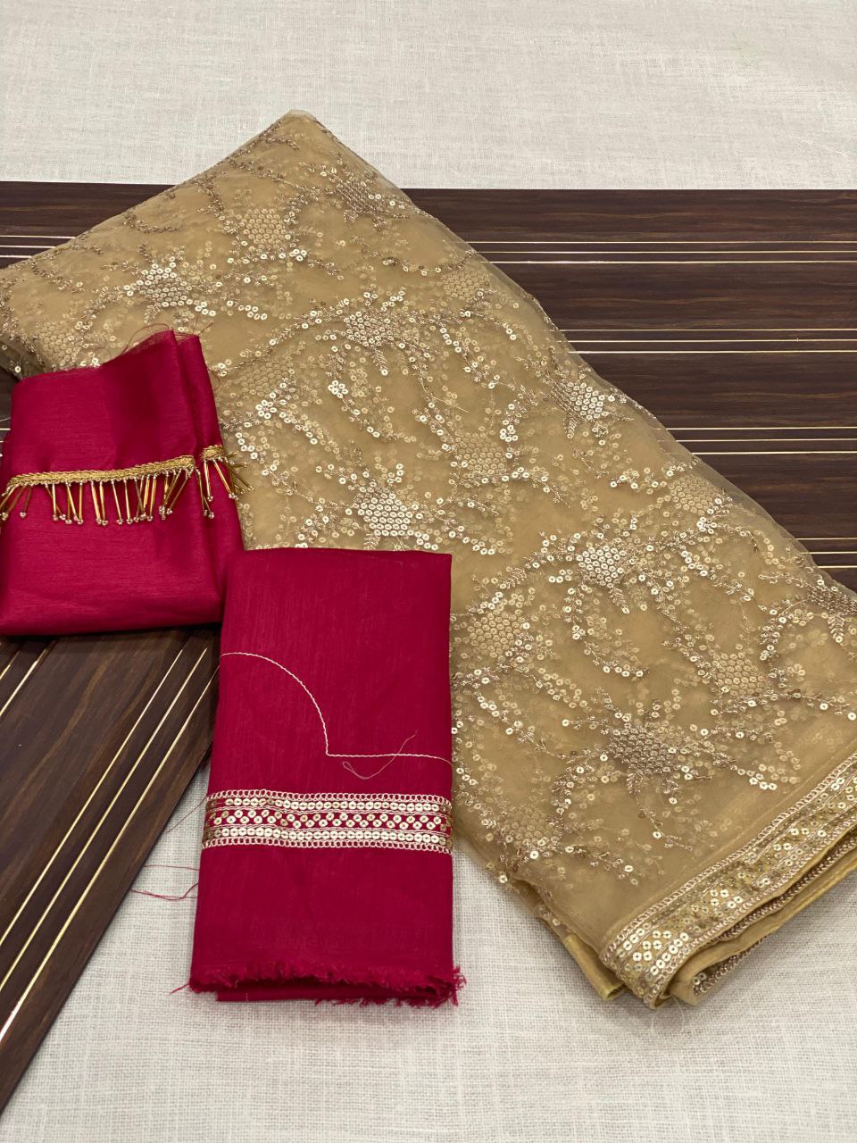 Designer Golden Mono Net Saree