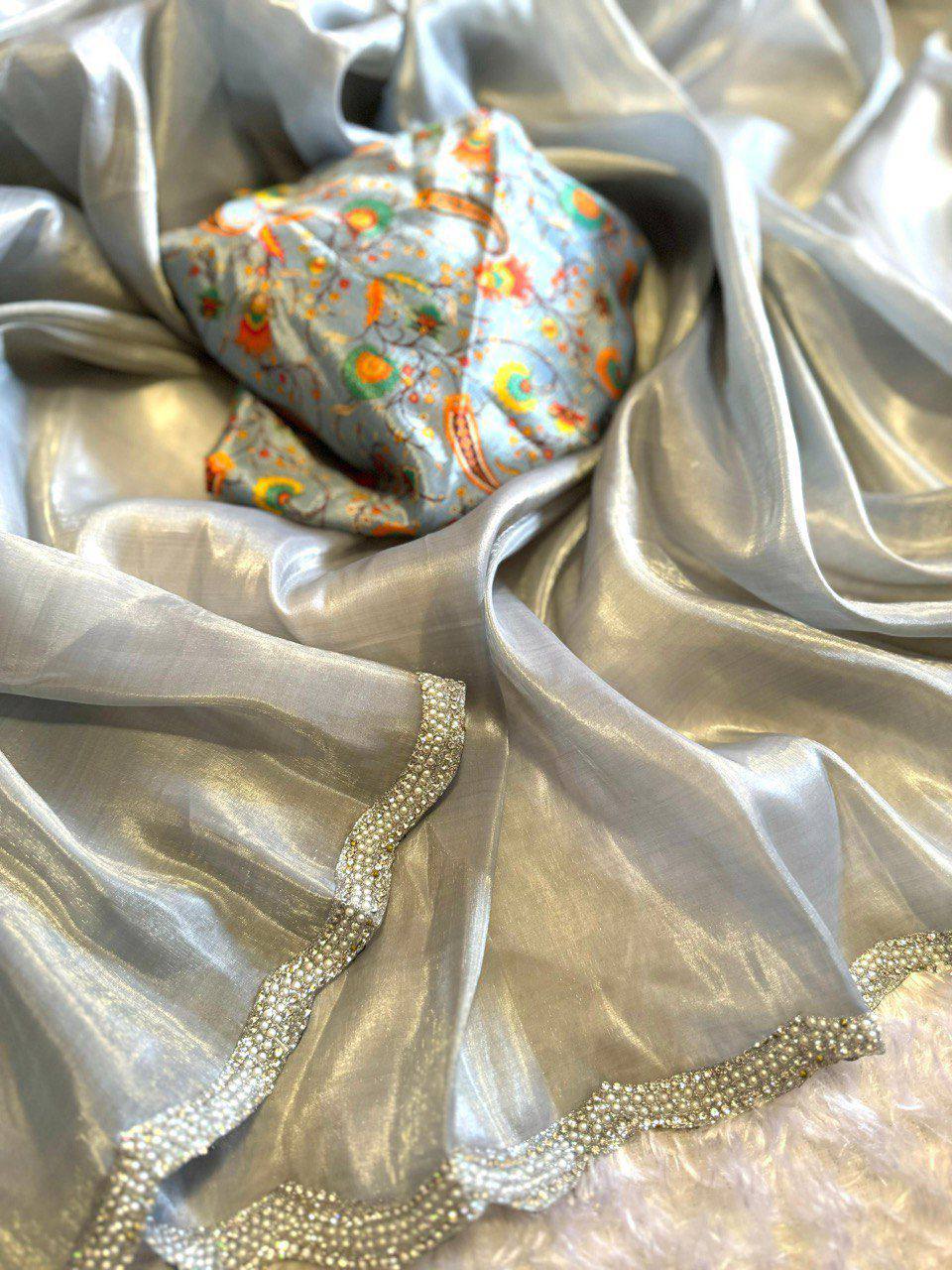 Designer Golden Shining Tissue Silk Saree