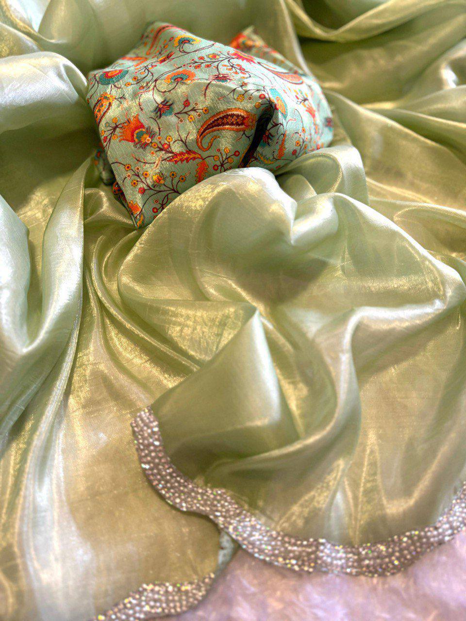 Designer Golden Shining Tissue Silk Saree