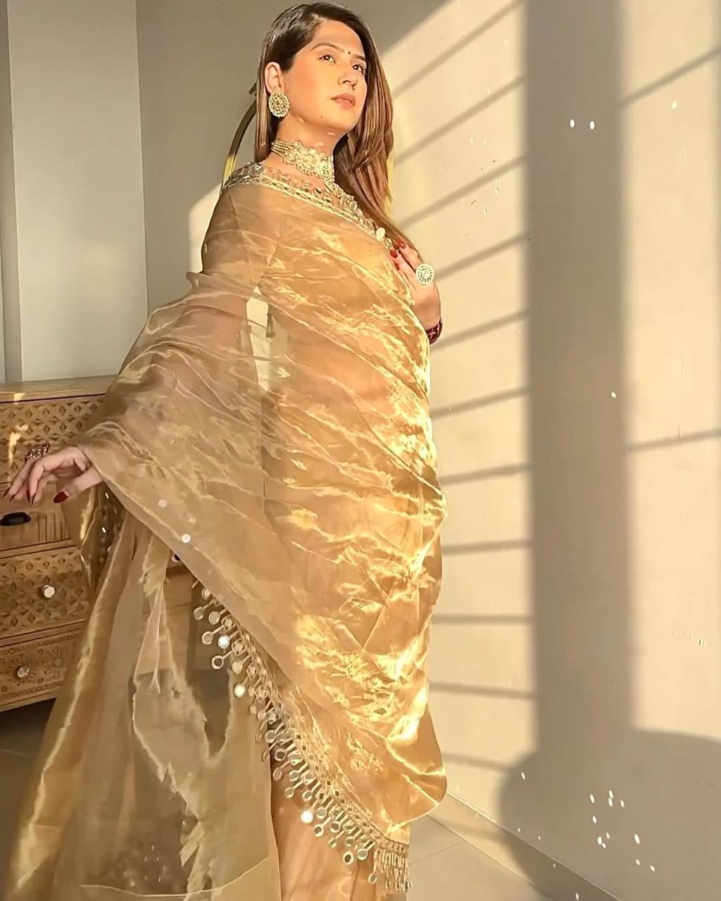 Designer Golden Tissue Silk Saree