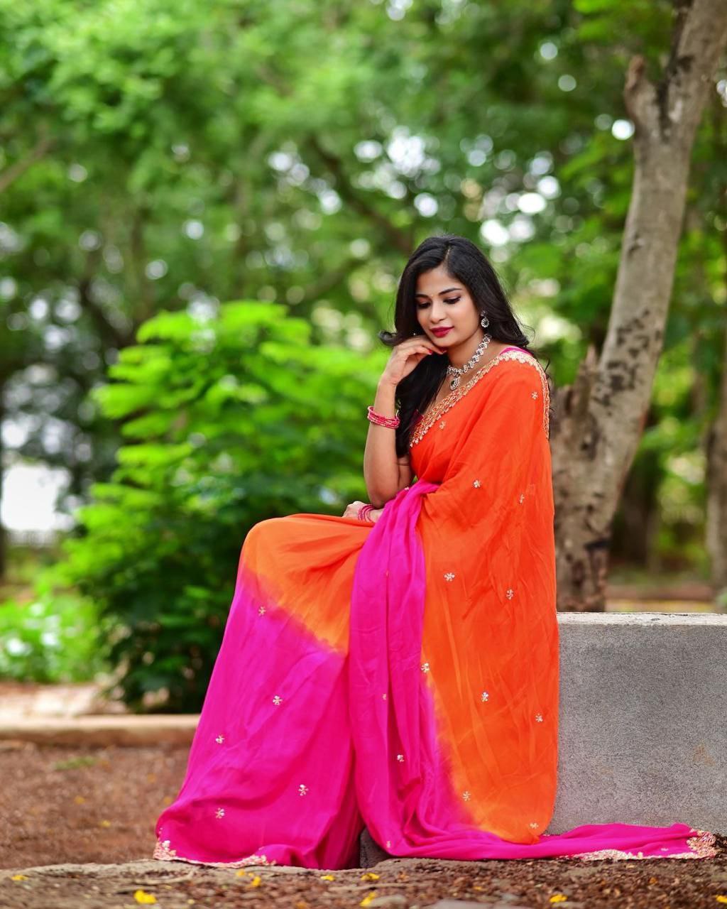 Designer Hand Dying Chiffon Saree