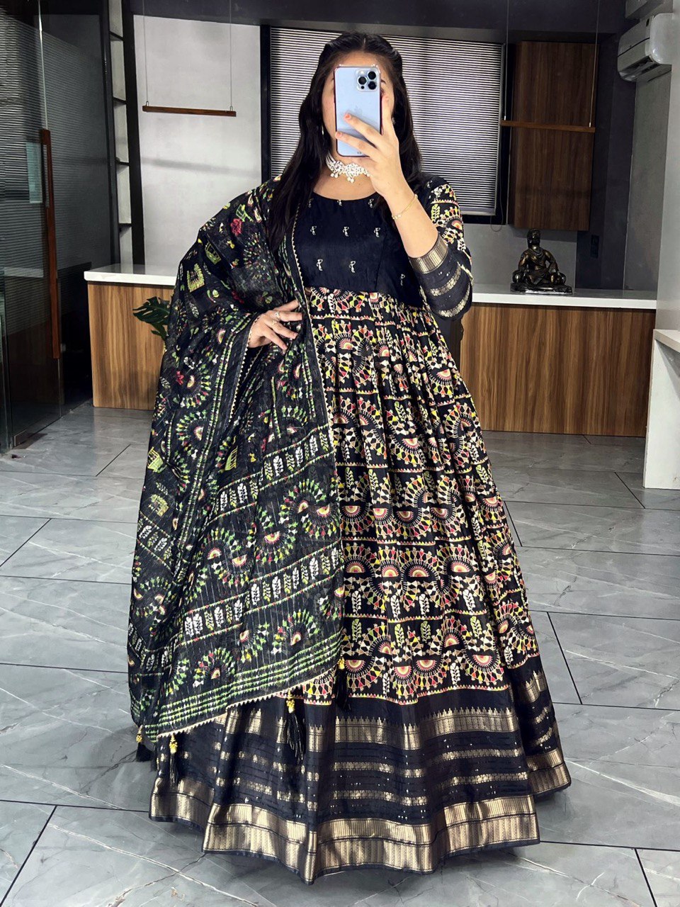 Black Designer Long Gown Dress With Dupatta