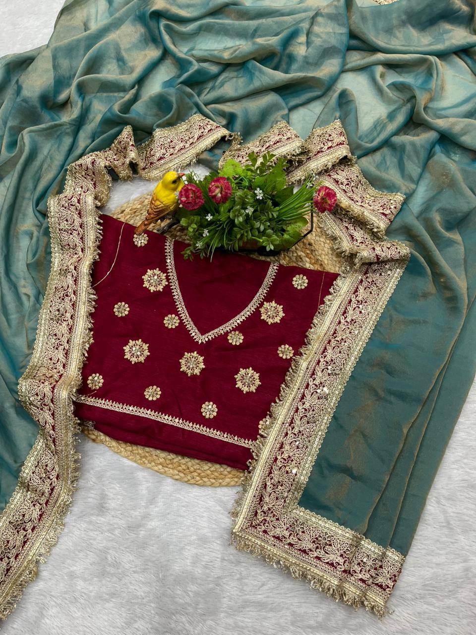 Bollywood Designer Mocha Silk Saree With Color Option