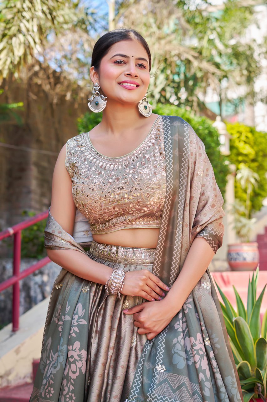 Designer Muslin Sartin Wedding Wear Lehenga