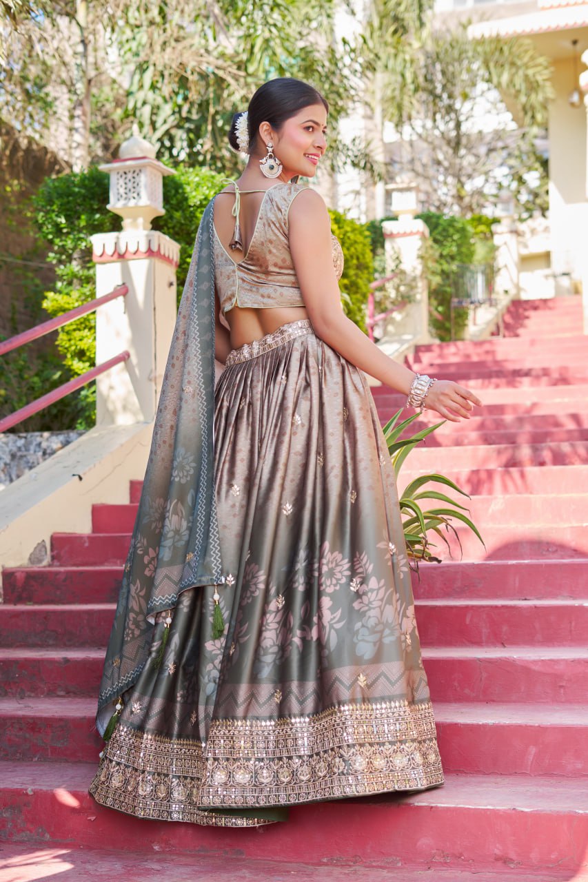 Designer Muslin Sartin Wedding Wear Lehenga