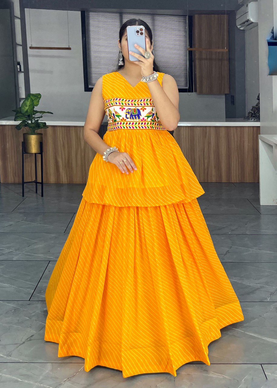 Yellow Designer Navaratri Wear Kediya Set