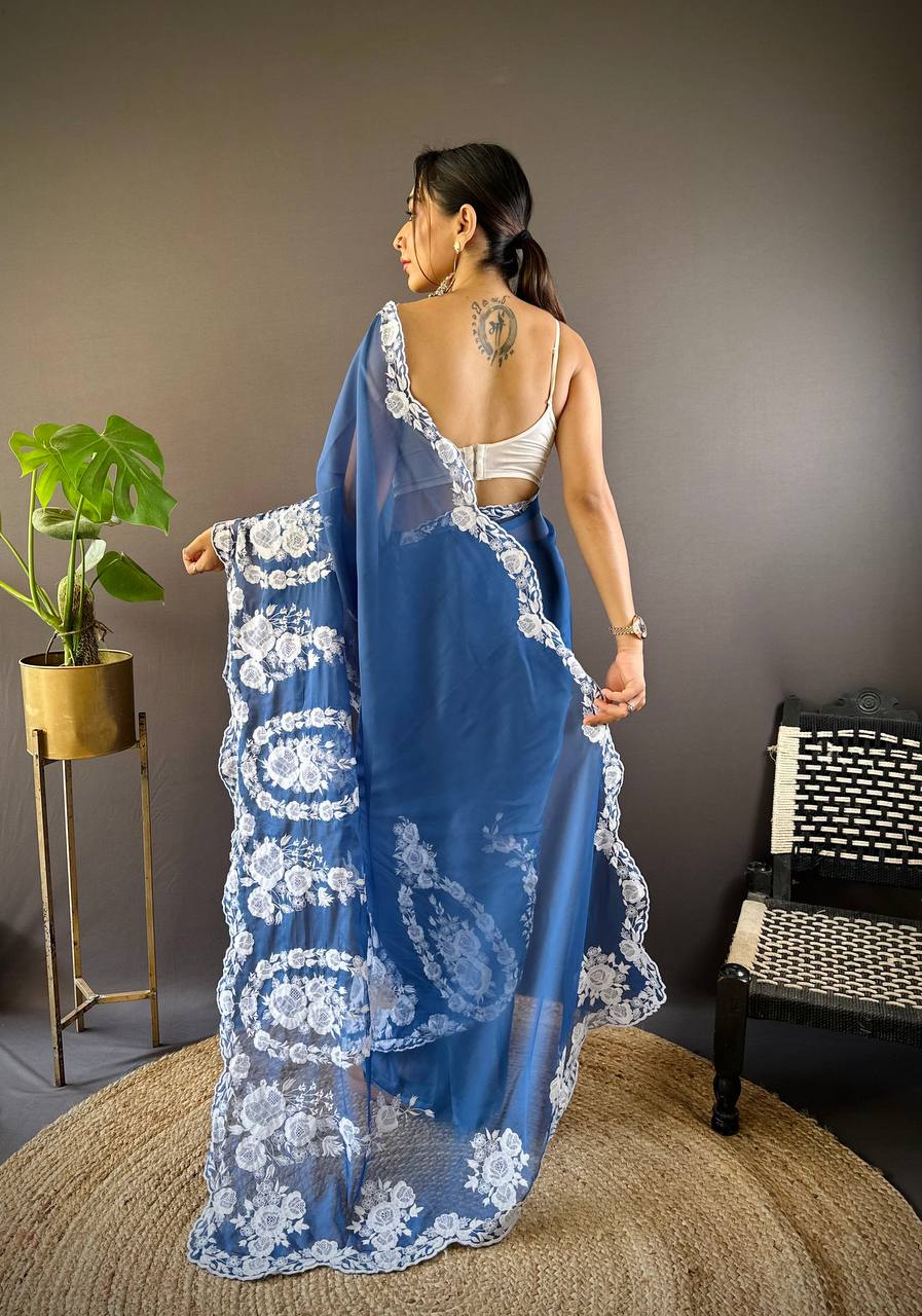 Blue Designer Organza Silk Saree