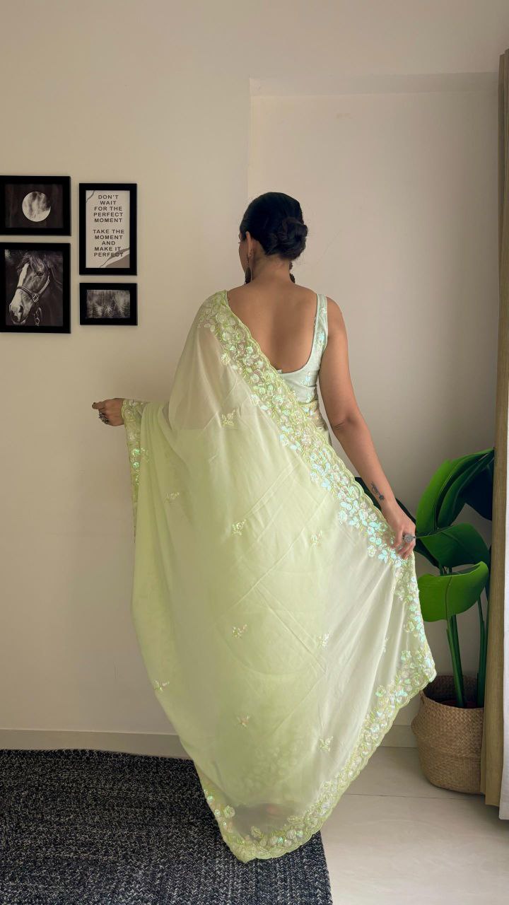 Pista Designer Party Wear Georgette Saree