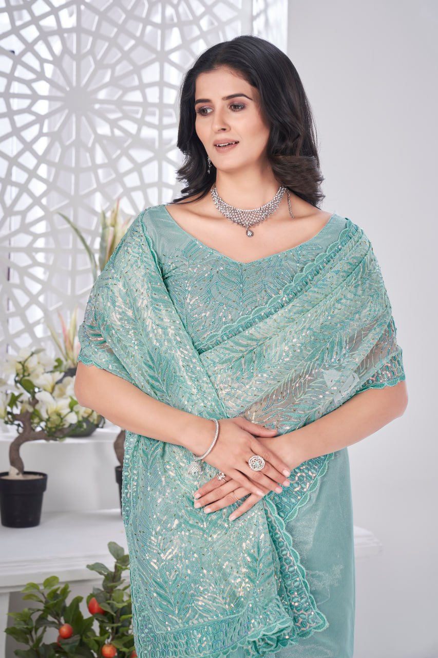 Designer Party Wear Tissue Net Saree