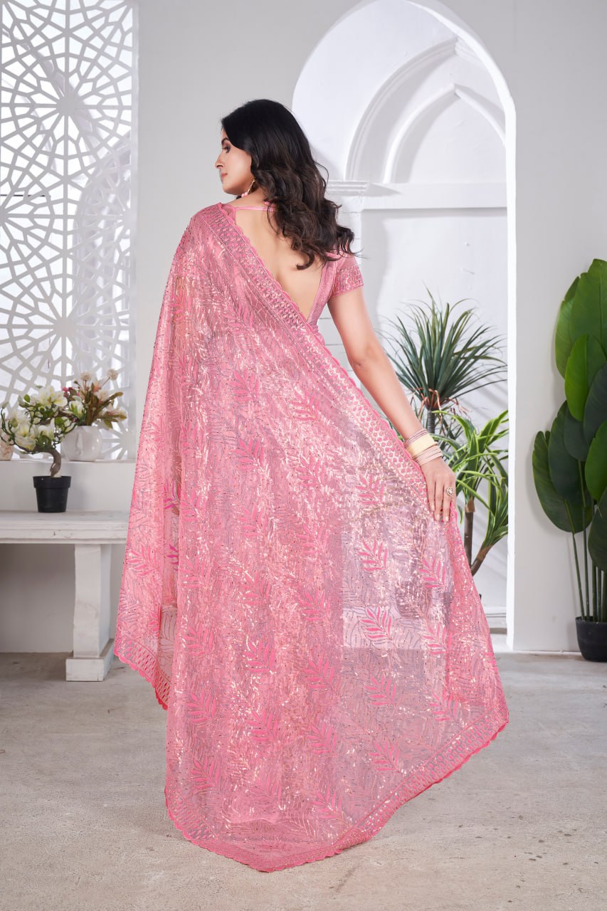 Designer Party Wear Tissue Net Saree