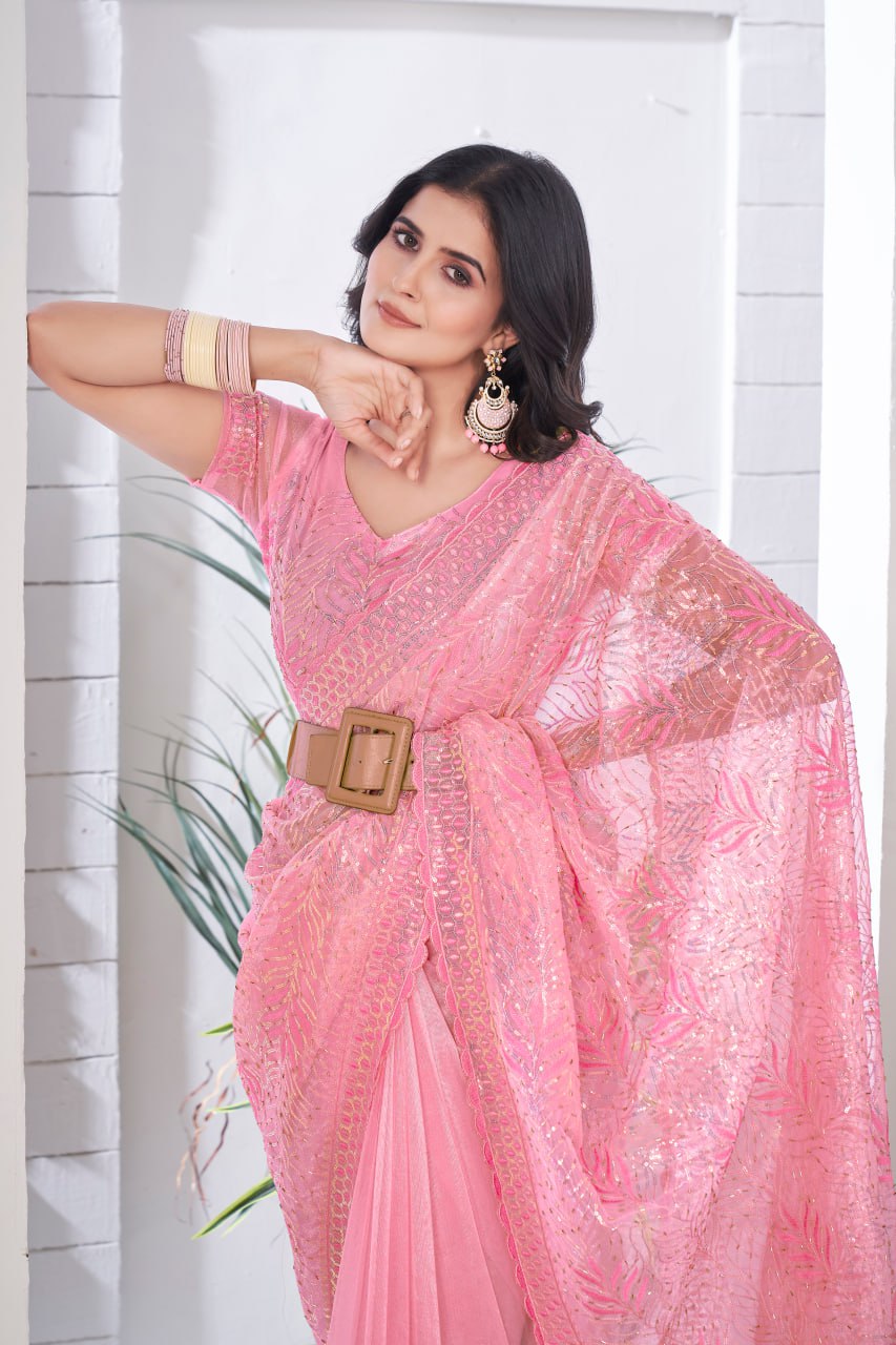 Designer Party Wear Tissue Net Saree
