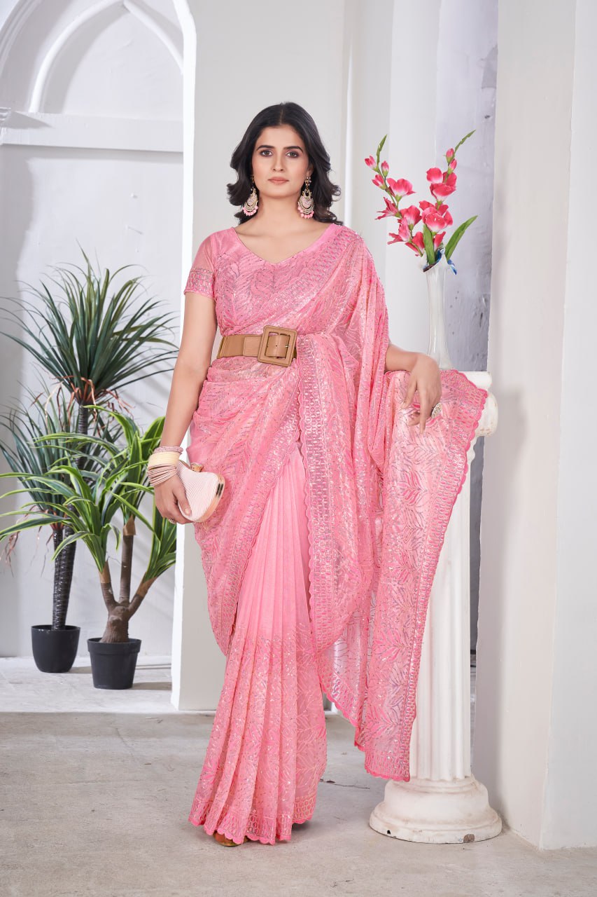 Designer Party Wear Tissue Net Saree