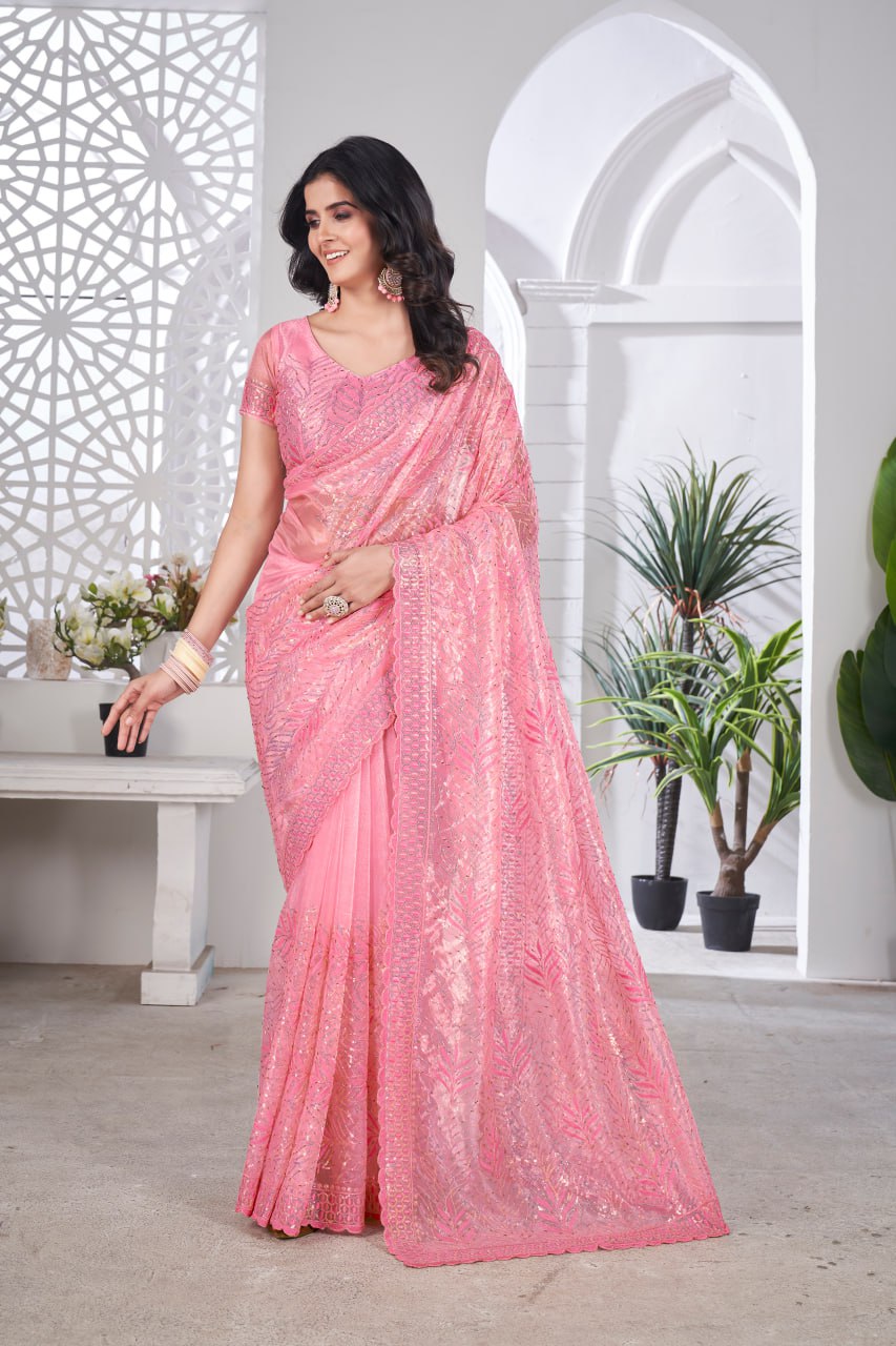 Designer Party Wear Tissue Net Saree