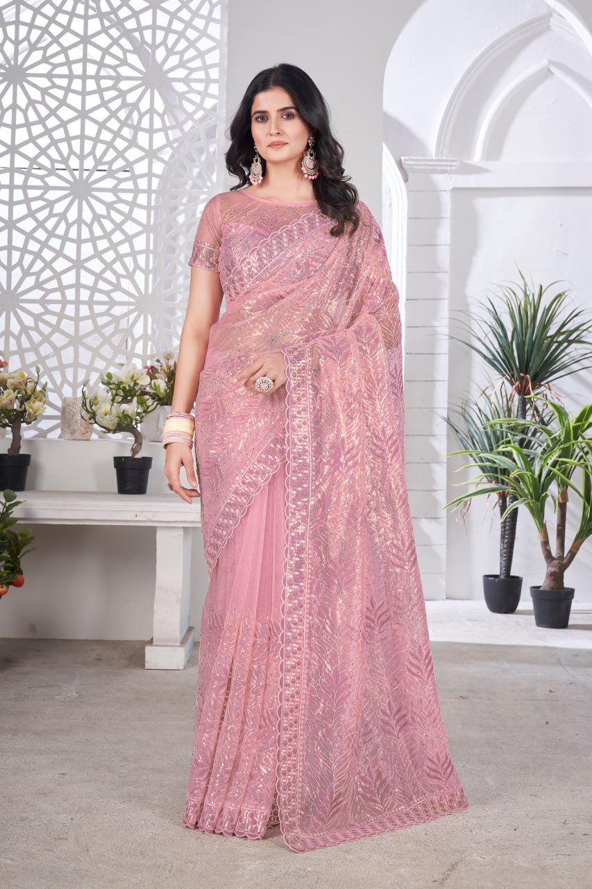 Designer Party Wear Tissue Net Saree