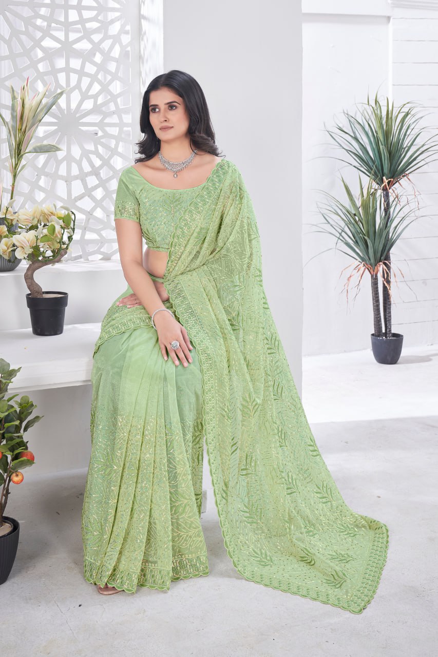 Designer Party Wear Tissue Net Saree