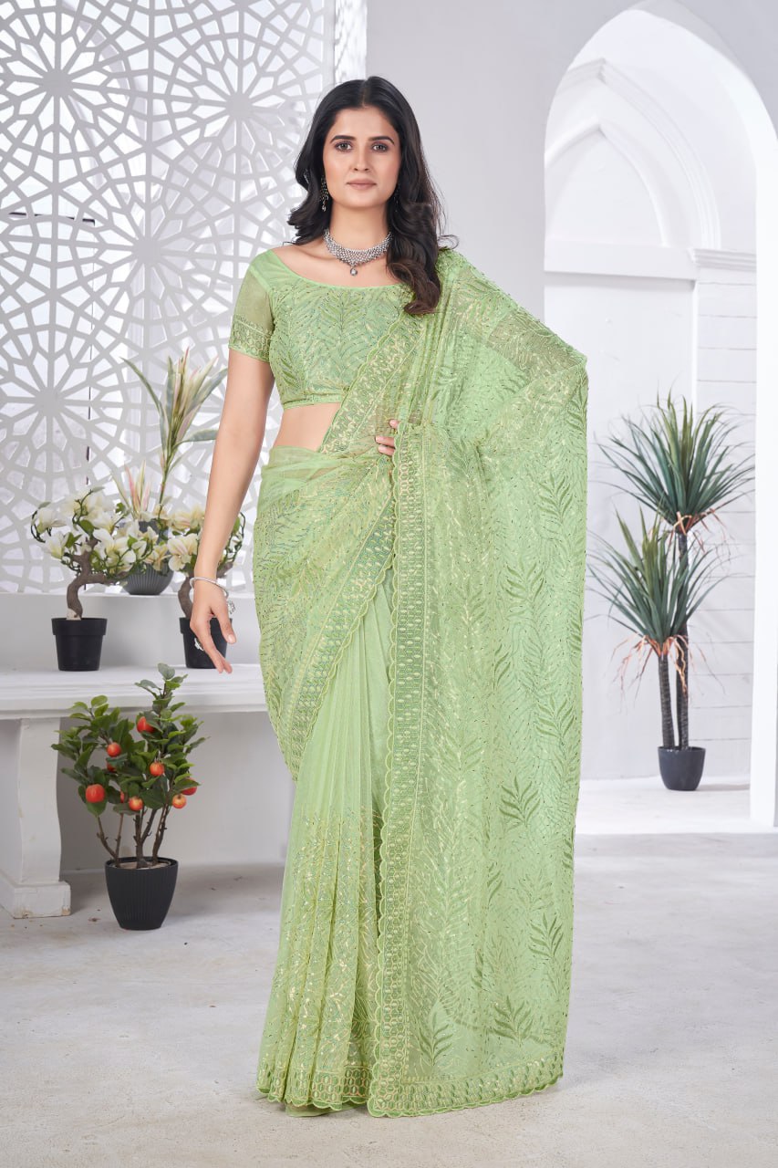 Designer Party Wear Tissue Net Saree