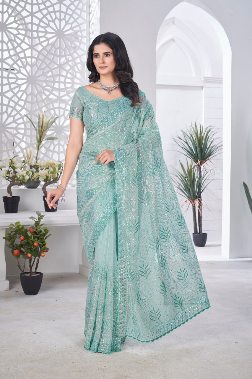 Designer Party Wear Tissue Net Saree