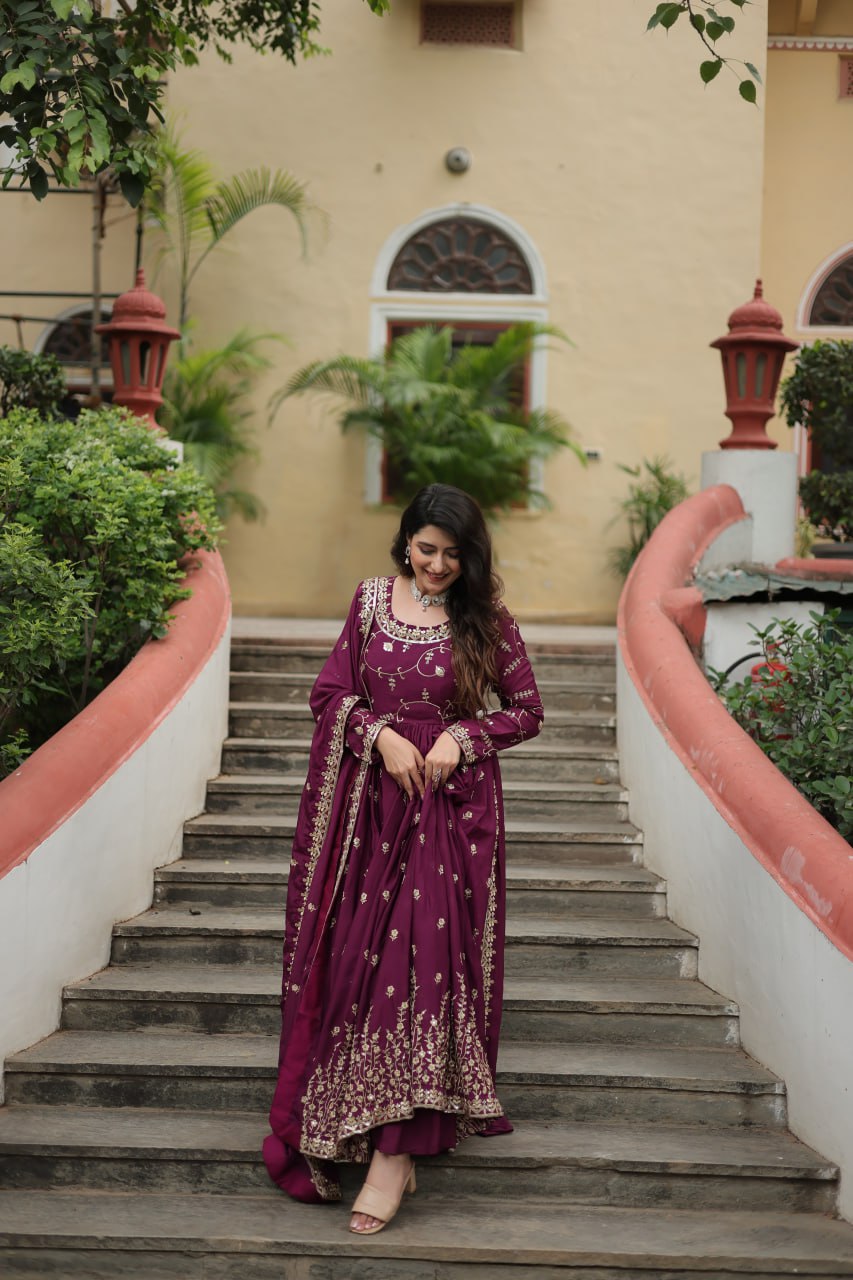 Wine Designer Readymade Top-sharara-dupatta