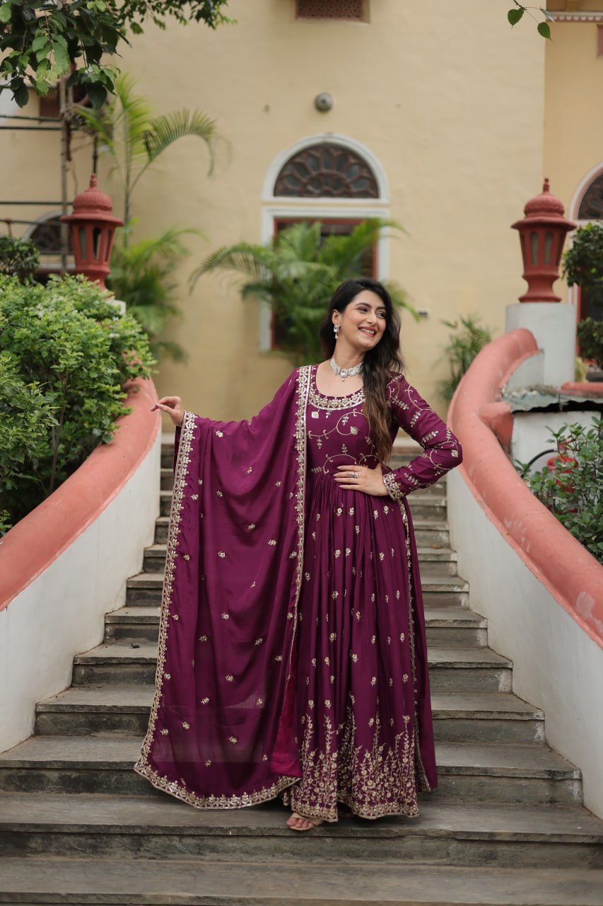 Wine Designer Readymade Top-sharara-dupatta