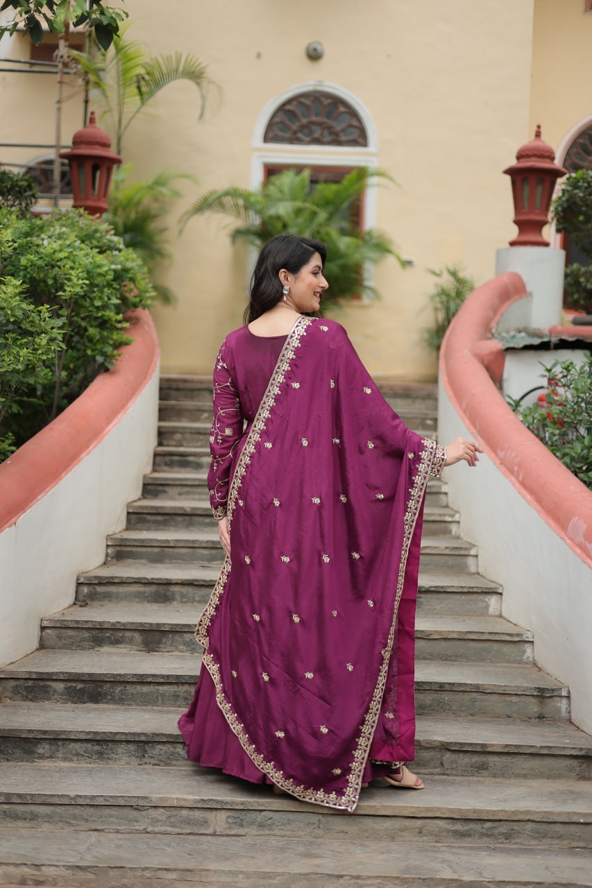 Wine Designer Readymade Top-sharara-dupatta