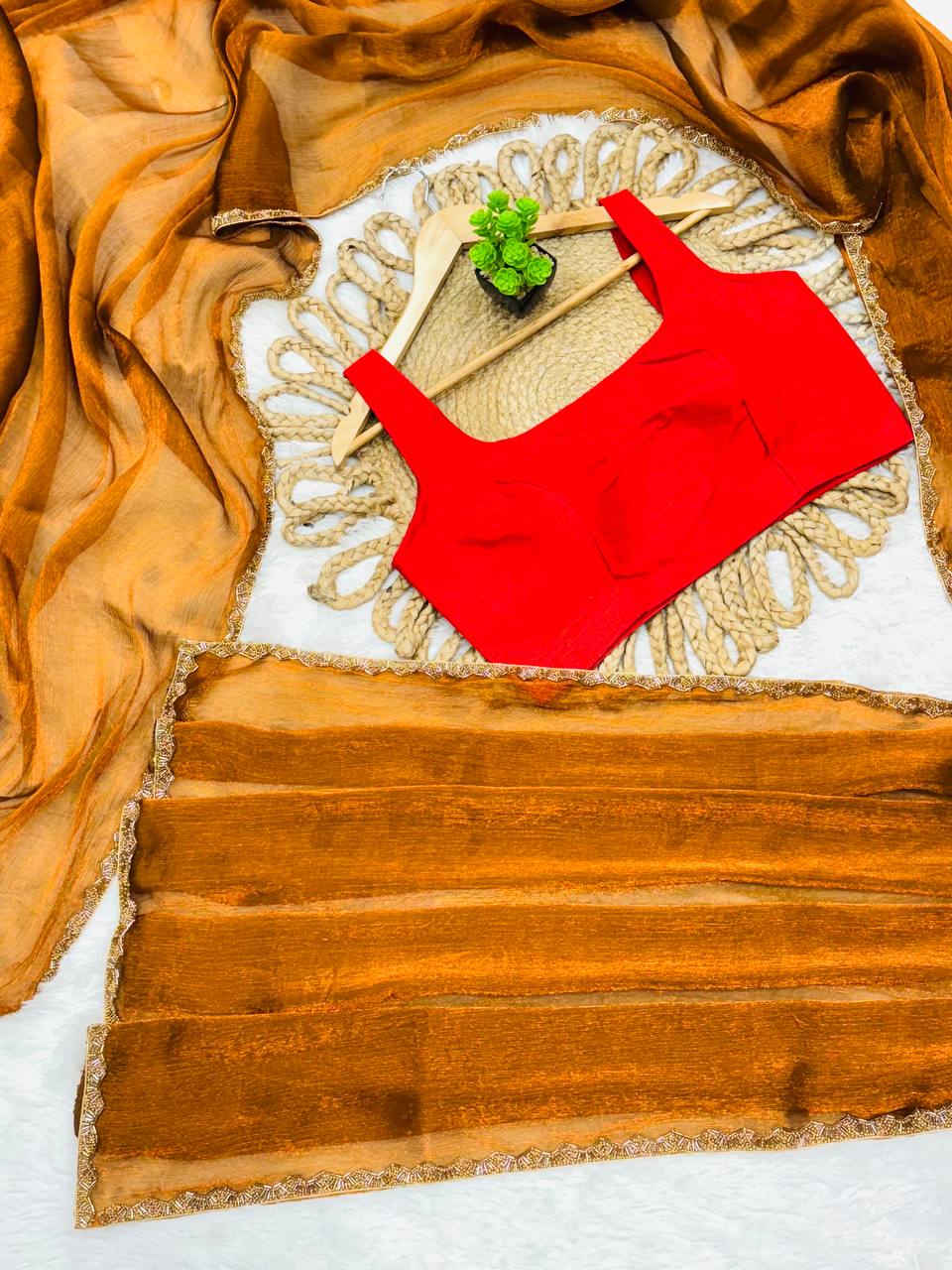 Designer Tissue Shimmer Golden Silk Saree