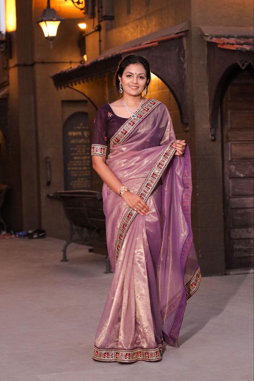 Purple Designer Tissue Zari Silk Saree