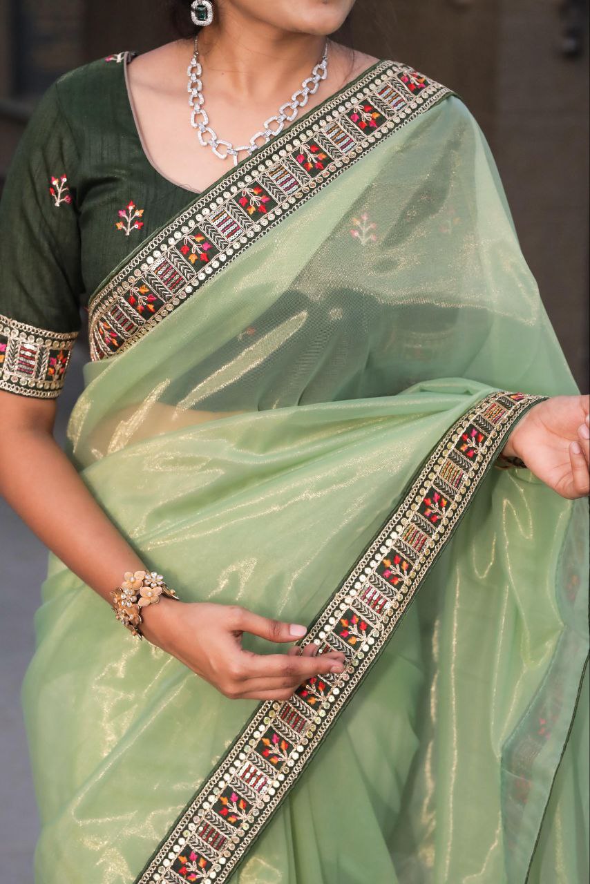 Green Designer Tissue Zari Silk Saree